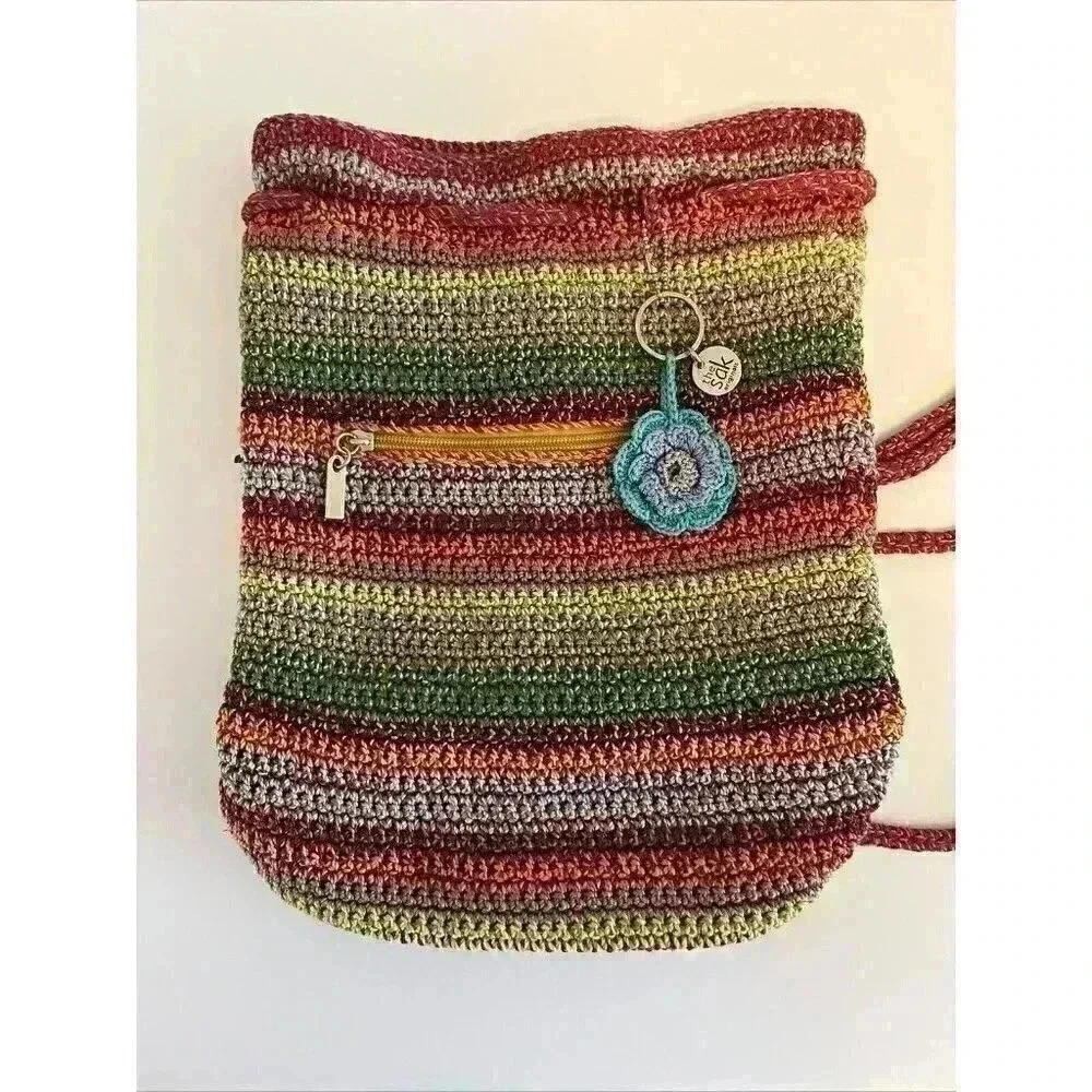 🌈 The Sak Vintage Crochet Boho Striped Crossbody Bag